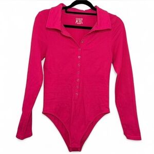 OQQ Women's Pink Long Sleeve Bodysuit